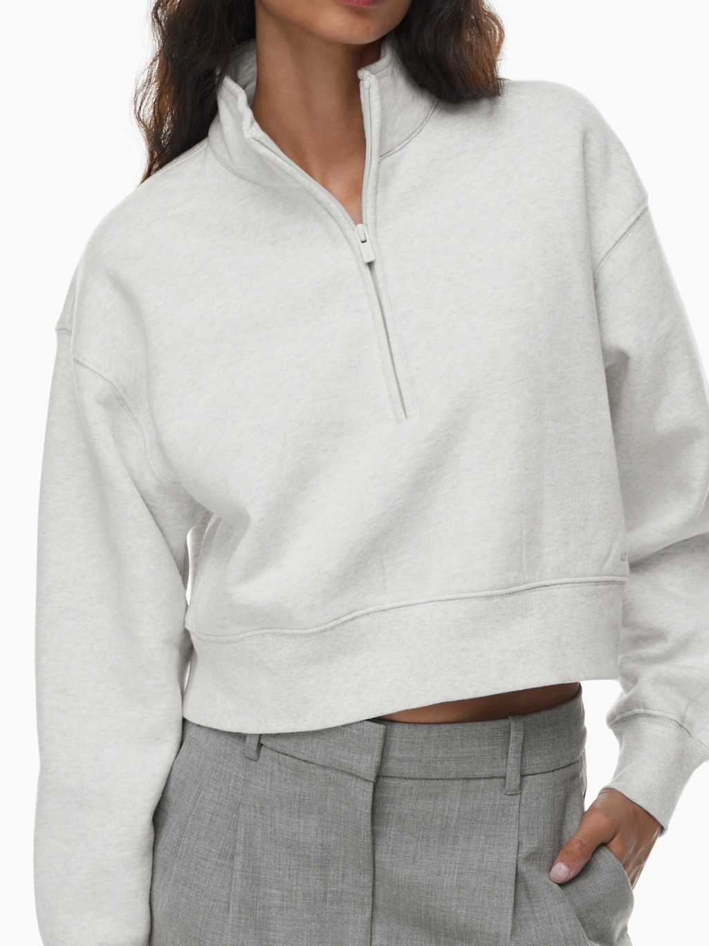 Aritzia Cozy Fleece Boyfriend Waist Sweatshirt Heather Cloud White